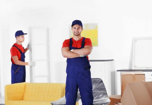 Professional packers handling boxes in a Manwithvan E8 home